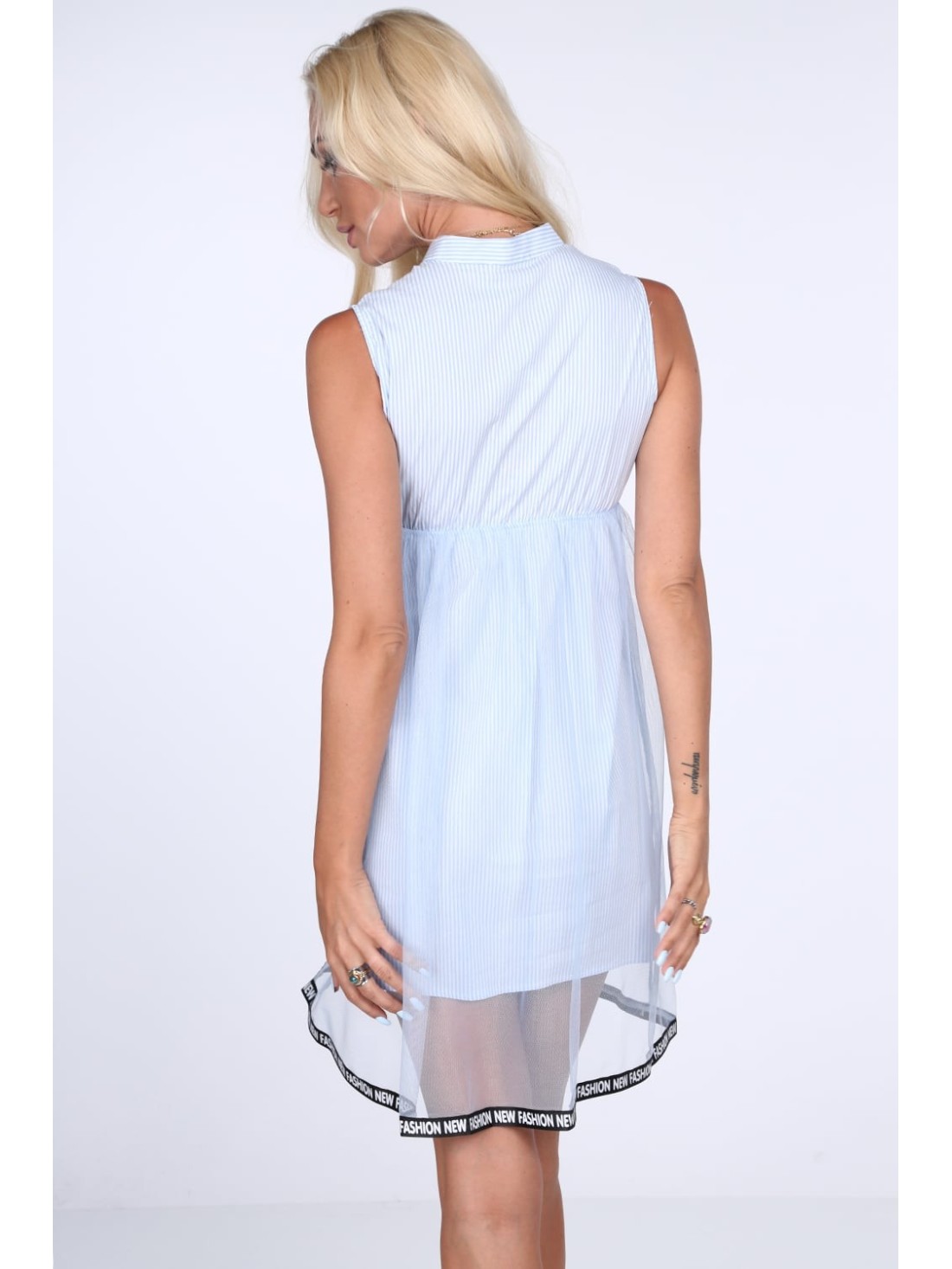 Light blue striped dress with tulle ALZ3247 - Online store - Boutique